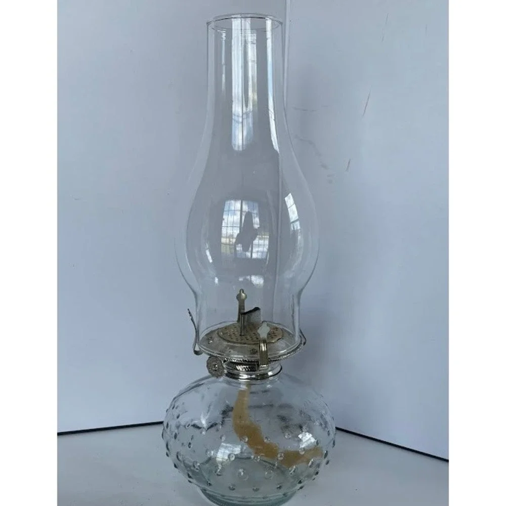 Vintage Lamplight Farms Hobnail Glass Oil Lamp Kerosene Lantern Clear Hurricane
